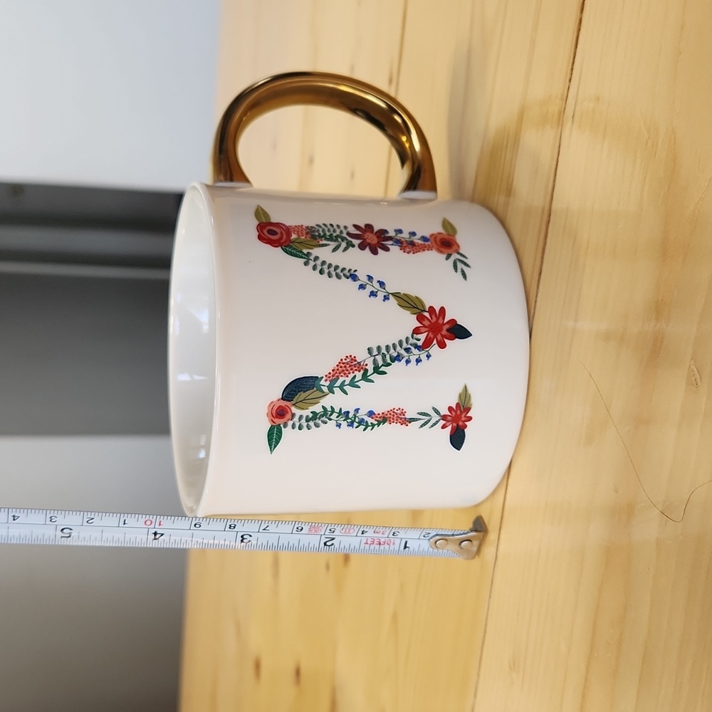 OPALHOUSE White Floral Letter "M" Initial Monogram Porcelain Mug Coffee Tea Cup - Picture 10 of 11